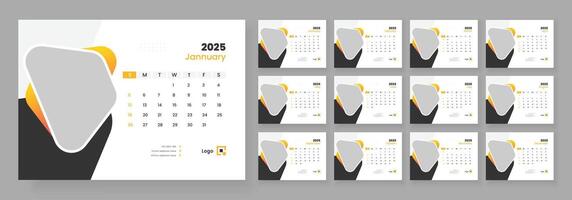 Desk Calendar 2025 template design, Week start on Sunday, Office Calendar 2025. vector