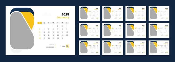 Desk Calendar Template 2025, New Year 2025 table calendar, Minimalist desk calendar 2025 template. vector