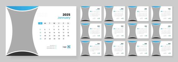 Desk Calendar 2025 template design, Week start on Sunday, Office Calendar 2025. vector