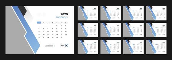 Desk Calendar Template 2025, New Year 2025 table calendar, Minimalist desk calendar 2025 template. vector