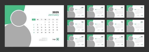 Desk Calendar 2025 template design, Week start on Sunday, Office Calendar 2025. vector