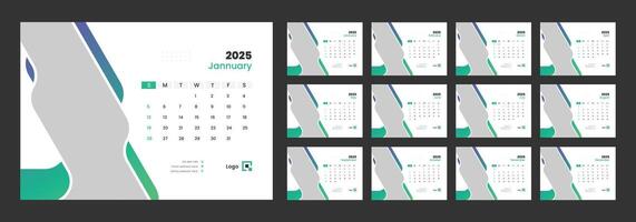 Desk Calendar 2025 template design, Week start on Sunday, Office Calendar 2025. vector