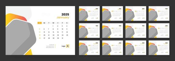Desk Calendar 2025 template design, Week start on Sunday, Office Calendar 2025. vector