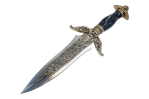 Old dagger knife isolated on transparent background. png