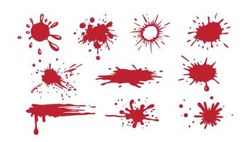 Blood splash set. Drop and blob of blood. Bloodstains. Isolated. illustration of bloody ink drips on white. vector