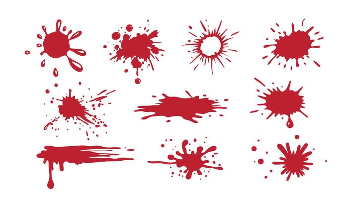 Blood splash set. Drop and blob of blood. Bloodstains. Isolated. illustration of bloody ink drips on white.