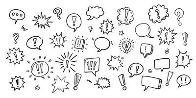 Set of hand drawn doodle speech bubbles. Cute Doodle pen line elements. Hand drawn doodle sketch style circle, cloud speech bubble grunge element set. illustration. vector