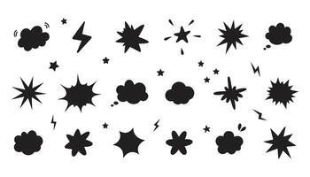 Set of hand drawn doodle stars and clouds isolated on white background. vector
