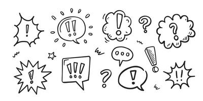Set of hand drawn doodle speech bubbles. Cute Doodle pen line elements. Hand drawn doodle sketch style circle, cloud speech bubble grunge element set. illustration. vector