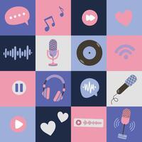Music icon set in flat design style. illustration for web design. vector