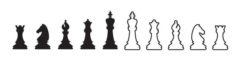 Chess flat and outline icon set. Chess figures icons. vector