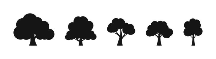 Tree cartoon style. Flat trees silhouette icons. vector