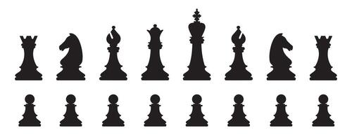 Chess flat silhouette icon set. Chess figures icons. vector