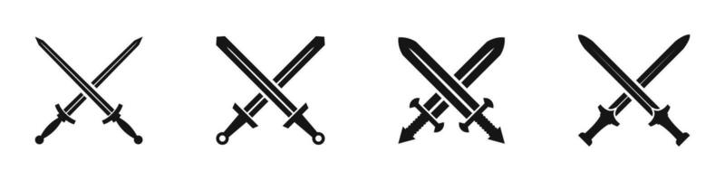Swords crossed icon set. Sword flat icons. vector