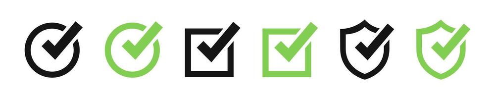 Checkmark icon set. Check green tick icons. vector