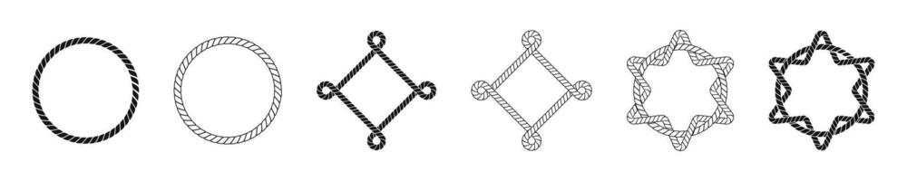 Retro rope frame set. Ropes frames collection. vector