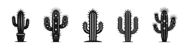 Cactus flat black set. Cacti ornate collection. vector
