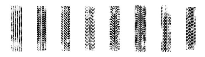Tyre trace grunge set. Tires marks on asphalt dirty collection. vector
