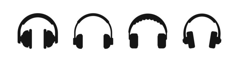 Headphones silhouette set. Headset flat icons. vector