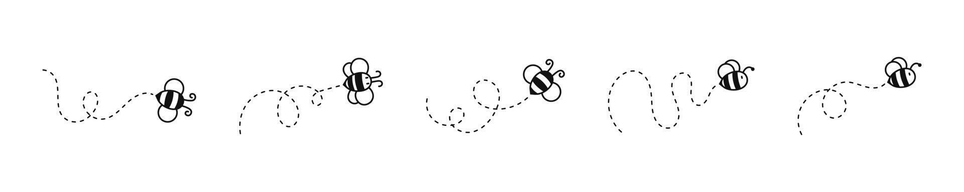Bee flying flat icons. Cute bees icon set.