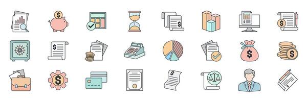 accounting icons set, Included icons as bank Safe, Credit card, Graph, Financial report and more symbols collection, logo isolated illustration vector