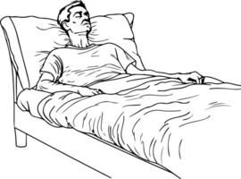 Man Sleeping in Bed. vector