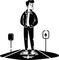Man Standing on Crosswalk. vector