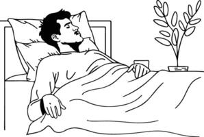 Man Sleeping In Bed. vector