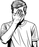 Man Covering Face With Hand. vector