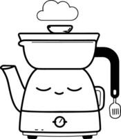 Cute Kettle with Steam. vector