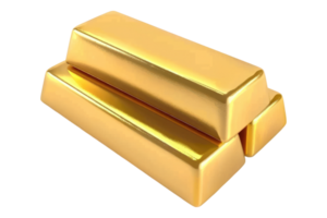 Polished gold bars neatly stacked isolated on transparent background. png