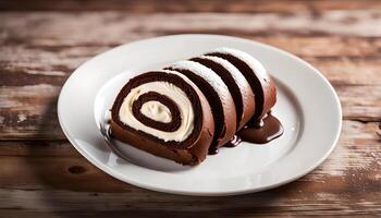Chocolate roll with cream photo