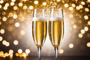 Festive Champagne Toast on Vibrant Red Background photo