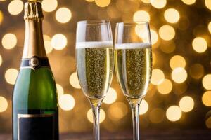 Festive Champagne Toast on Vibrant Red Background photo