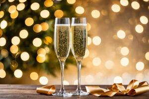 Festive Champagne Toast on Vibrant Red Background photo