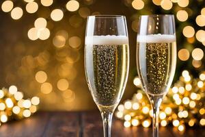 Festive Champagne Toast on Vibrant Red Background photo