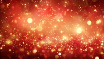Ethereal Red and Gold Bokeh Background with Glittering Particles photo