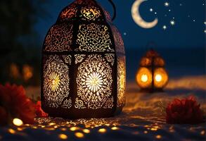 Ethereal Ramadan Lantern Illuminating the Night photo