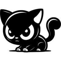 Playful black kitten ready to jump in monochrome. Simple minimalistic in black ink drawing on white background vector