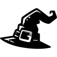 Dented pointed witch hat in monochrome. Simple minimalistic in black ink drawing on white background vector
