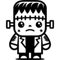 Zombie man resurrected by mad scientist front view in monochrome. Simple minimalistic in black ink drawing on white background vector