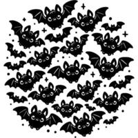 Huge flock of creepy bats in monochrome. Simple minimalistic in black ink drawing on white background vector