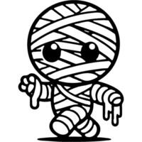 Boy dressed in Halloween mummy costume stretches his hands forward in monochrome. Simple minimalistic in black ink drawing on white background vector