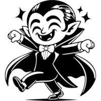 Boy dressed in Halloween vampire costume dancing happily in monochrome. Simple minimalistic in black ink drawing on white background vector