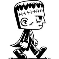 Resurrected by mad scientist zombie man walks side view in monochrome. Simple minimalistic in black ink drawing on white background vector