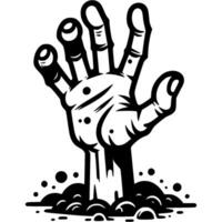 Zombie hand comes out from under the ground in monochrome. Simple minimalistic in black ink drawing on white background vector