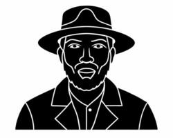 a man in a hat and jacket with a beard silhouette vector