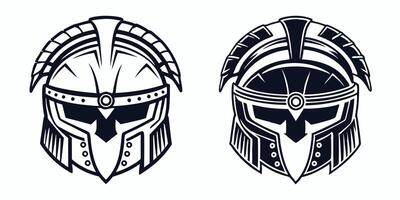 two spartan helmets, one with a helmet and one without vector