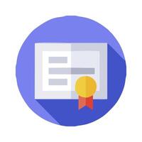 a flat icon of a certificate with a red ribbon vector