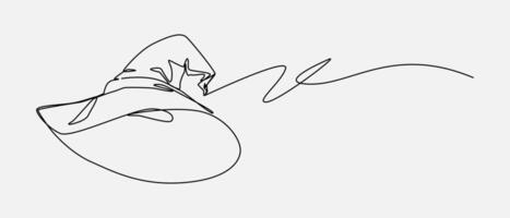 Continuous one line drawing of witch hat, wizard hat. Halloween, costume, magic concept. Editable stroke . vector